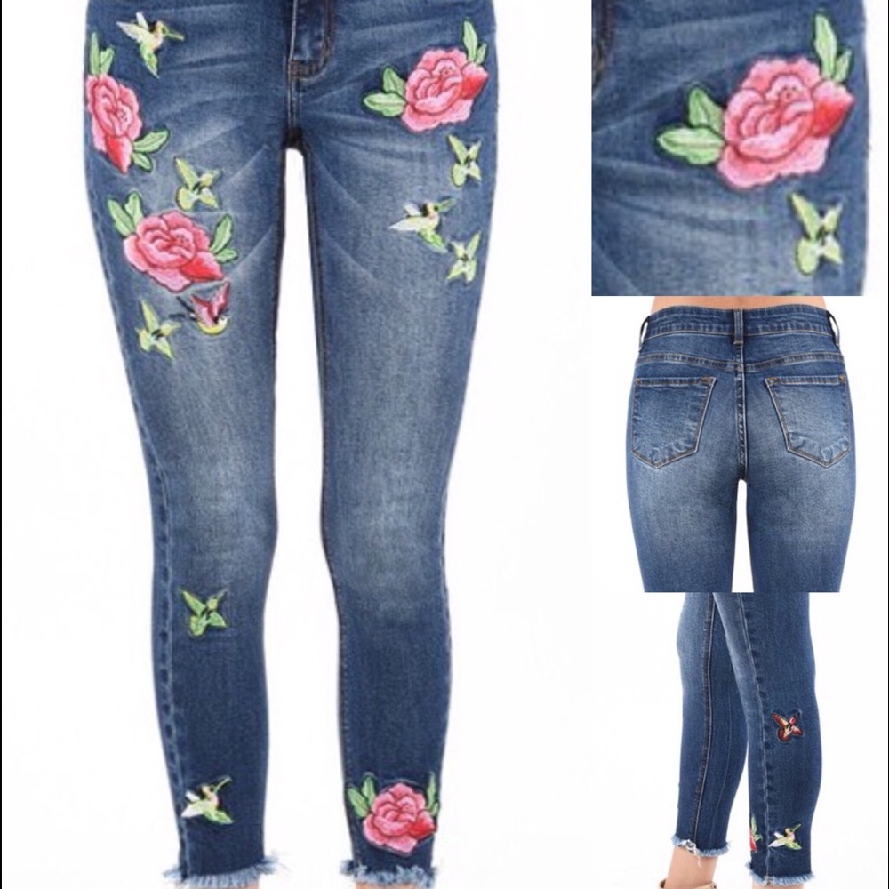 Rose Embroidered Skinny Jeans
